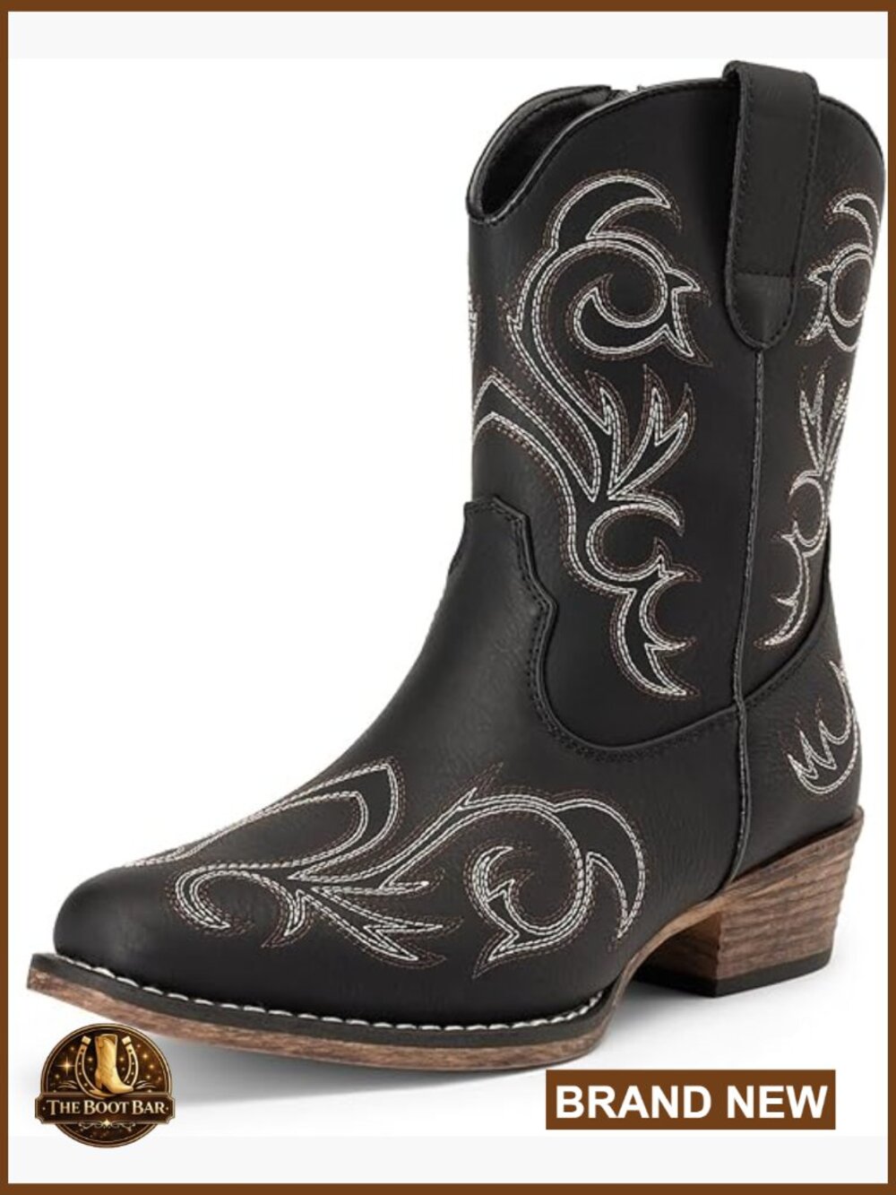Vintage Western Embroidered Cowboy Ankle Boots Square Toe Chunky Heel Zip